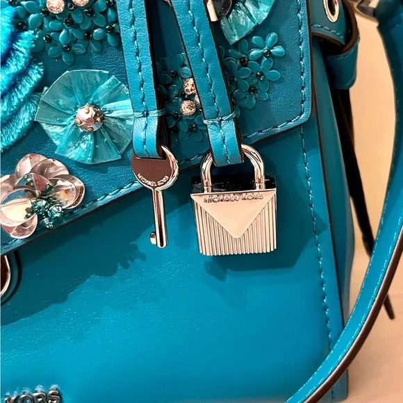 RARE Michael Kors Floral Sequined Leather Satchel - Picture 4 of 10